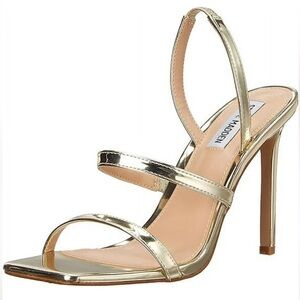 Steve Madden Women’s Gracey Gold Square Toe Slip On Stiletto Heeled Sandals 9.5